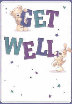 This lovingly illustrated get well card instantly conjures feelings of comfort and joy familiar to anyone in Woodford seeking reassurance. The scene depicts a cuddly teddy bear with rounded, welcoming features grasping the top of the oversized word 'GET,' his soft fur rendered with painterly care. Alongside, a cheerful puppy presses close against the word 'WELL,' its floppy ears and soulful gaze brimming with warmth and optimism. The design evokes memories of gentle strolls through Epping Forest or quiet afternoons spent among neighbours in Woodford village. Rich hues of indigo and teal colour the bold lettering, providing a vibrant contrast to the clean, inviting white backdrop, and scattered stars sparkle throughout like tokens of hope gathered from the evening sky. As a florist, I'm reminded of the nurturing process behind every bouquet crafted at Flowers Woodford-each petal and stem selected to brighten even the hardest days. Here, every painted detail seems intentional, from the tactile textures of fur to the magical glimmer of stars, making the card an emotional oasis for someone in recovery. It offers a gentle reminder that kindness and care flourish in our local community, and each delivery-whether card or bouquet-is touched by this same thoughtful spirit.