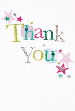 Capturing the exuberant charm of Woodford's friendly spirit, this thank you card beams with jubilant color and whimsical artistry. The words 'Thank You' stretch boldly across the front, each letter distinguished by its own bright shade-spring greens, punchy pinks, and tranquil blues-intertwined with subtle silver sparkles and charming patterns reminiscent of decorative threads hand-stitched at local craft fairs. The card's pristine white background, luminous in natural light, provides an elegant stage for a cascade of tiny stars in magenta, teal, and gold; their scattered placement evokes the festive feel of confetti tossed in celebration after a gathering in Broadmead Park. Some stars shimmer with a glint that hints at gentle glitter, a detail that appeals to the tactile pleasure of fine, handcrafted stationery found throughout Woodford's independent shops. The overall design is both celebratory and refined, its cheerful disposition perfectly mirroring the bouquets assembled at Flowers Woodford for joyful occasions. You can imagine this card joining a freshly arranged bouquet, the sentiment of thanks reflected in every color and texture. It feels as thoughtful and personal as a hand-delivered note from a neighbor, the kind of gesture emblematic of the close-knit community around Woodford. This card doesn't just say 'thank you'-it sparkles with gratitude, warmth, and the creative touch that defines a true local florist.