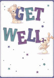 This cheerful get well card unfolds with an uplifting charm that resonates with the community spirit of Woodford. Two illustrated friends-a fluffy, golden teddy bear and a playful puppy with floppy ears-seem almost to leap from the card, each playfully holding oversized, vibrant letters that spell out 'Get Well.' The colours dance with life: bold indigo and teal hues make the text shine against a gentle cream-white background, while a scattering of whimsical stars in purple and blue adds a hopeful sparkle reminiscent of a calm evening by Woodford Green. Close inspection reveals the soft, brushed fur of the bear and the puppy's inviting texture, all crafted to evoke comfort and kindness. The mood is both whimsical and reassuring, like the joyful embrace of a get well bouquet delivered to a neighbour's door. Perfect for conveying warmth and optimism to anyone feeling unwell, this card promises not just a message but a genuine, heartfelt wave of encouragement. It captures the same gentle light and uplifting energy that we strive to deliver with every arrangement in Woodford-making it an ideal gesture of support for family, friends, or colleagues on the mend.